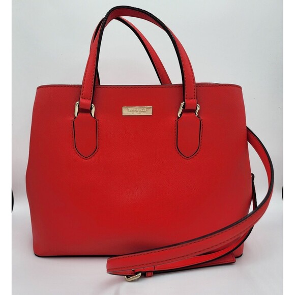 Kate Spade Evangeline Leather Satchel Bag Crossbag Geranium Pink Pre Owned - Picture 1 of 16